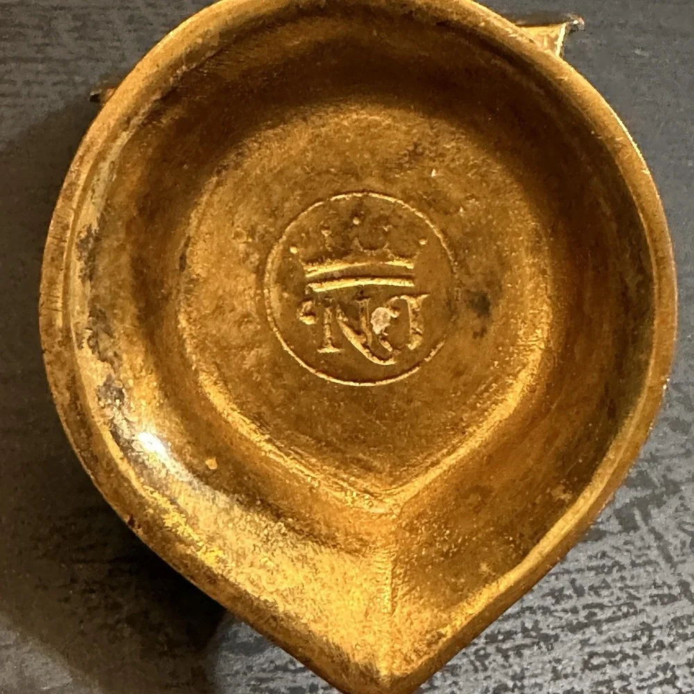 Vintage Brass Kamatchi Amman Vilakku, Gajalakshmi Oil Lamp, Diya, Petina, Marked